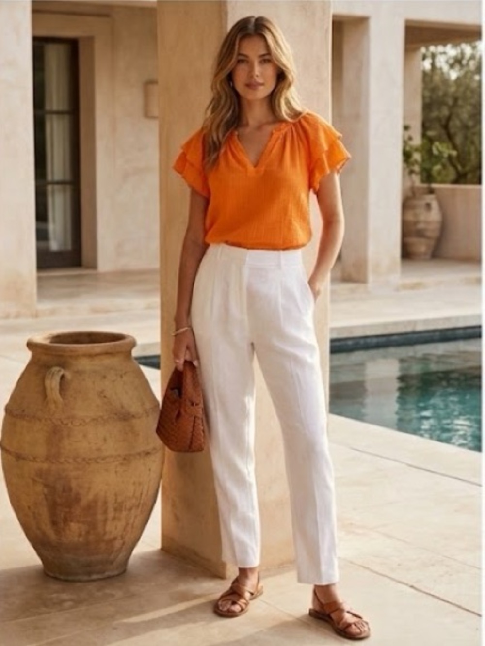 Nanette Lepore Orange Flutter Sleeve Blouse L Fairycore